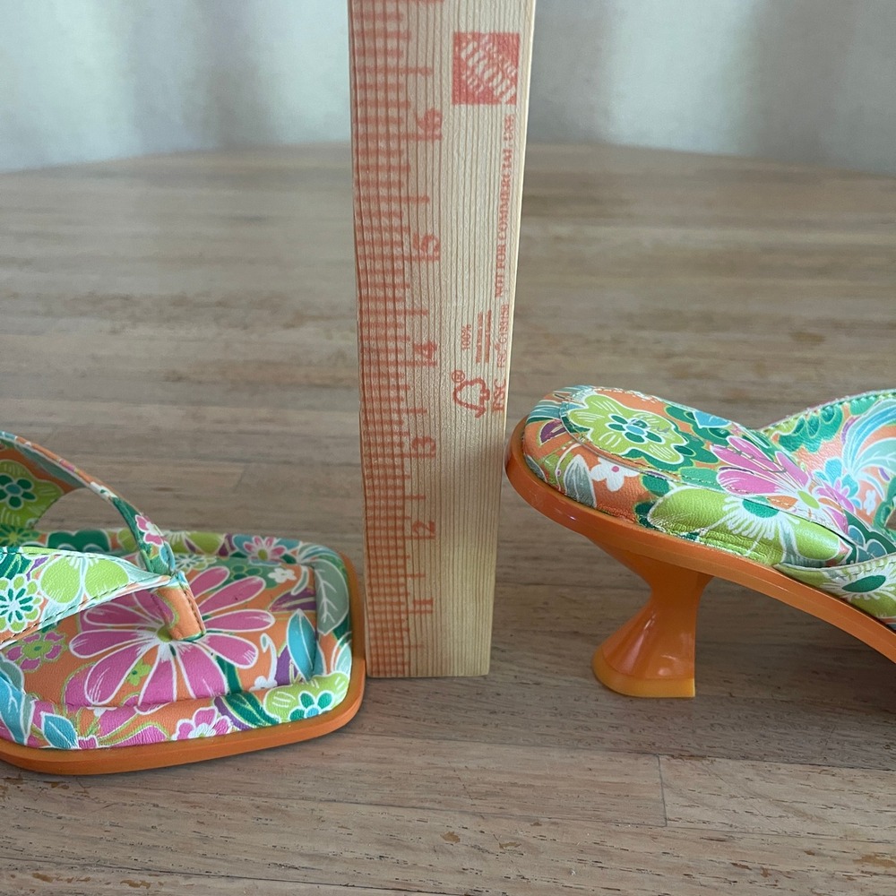Circus by Sam Edelman Floral Thong Sandals Orange Square Toe Spool Heel Size 7 - Picture 6 of 6